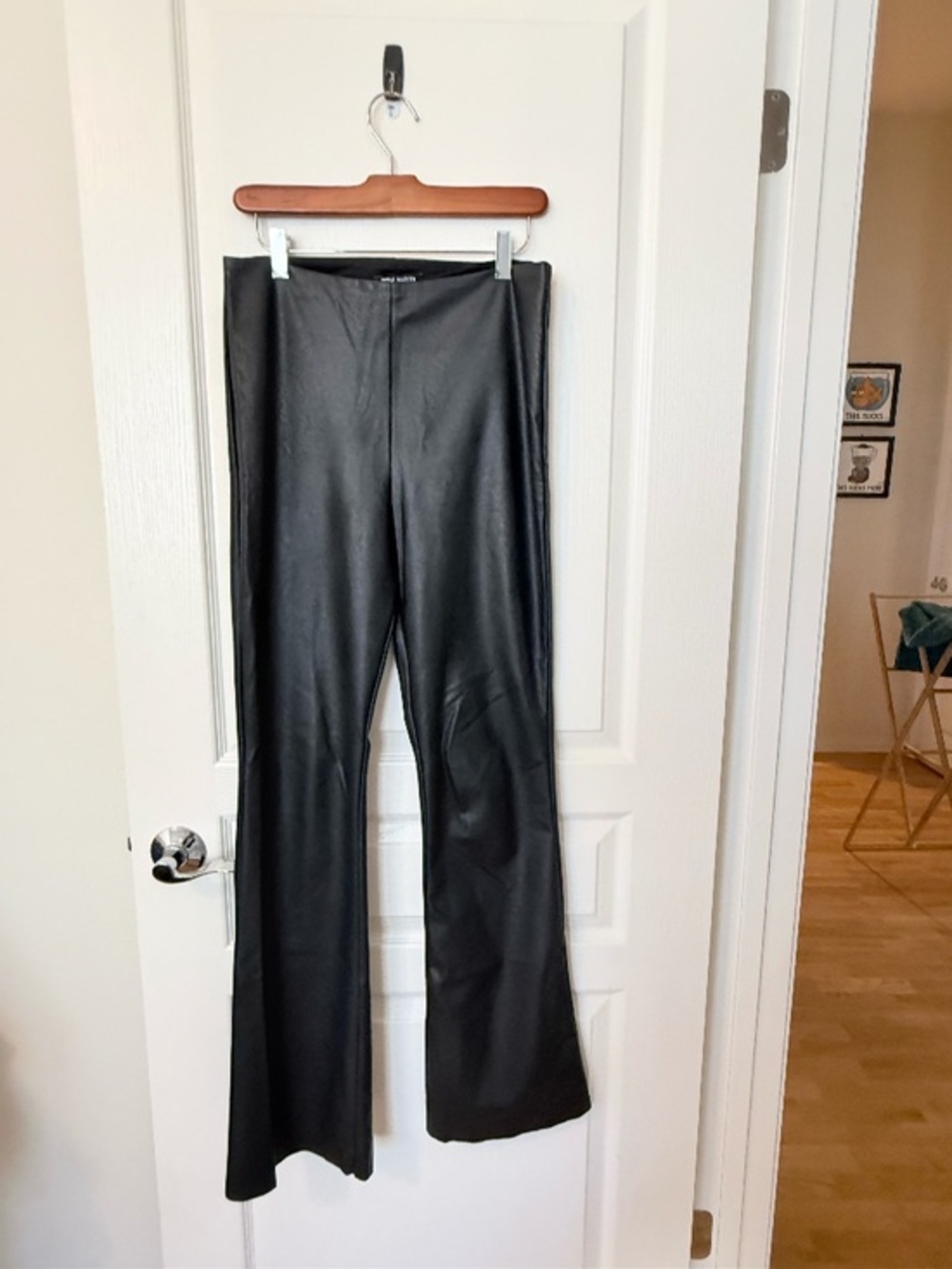 Steve Madden Faux Leather Flare Leggings Black Hi Waist Bootcut Vegan Stretch M